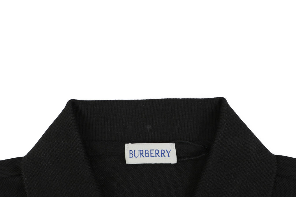 Burberry Equestrian Knight Stripe Embroidered Polo Short Sleeve Shirt Black