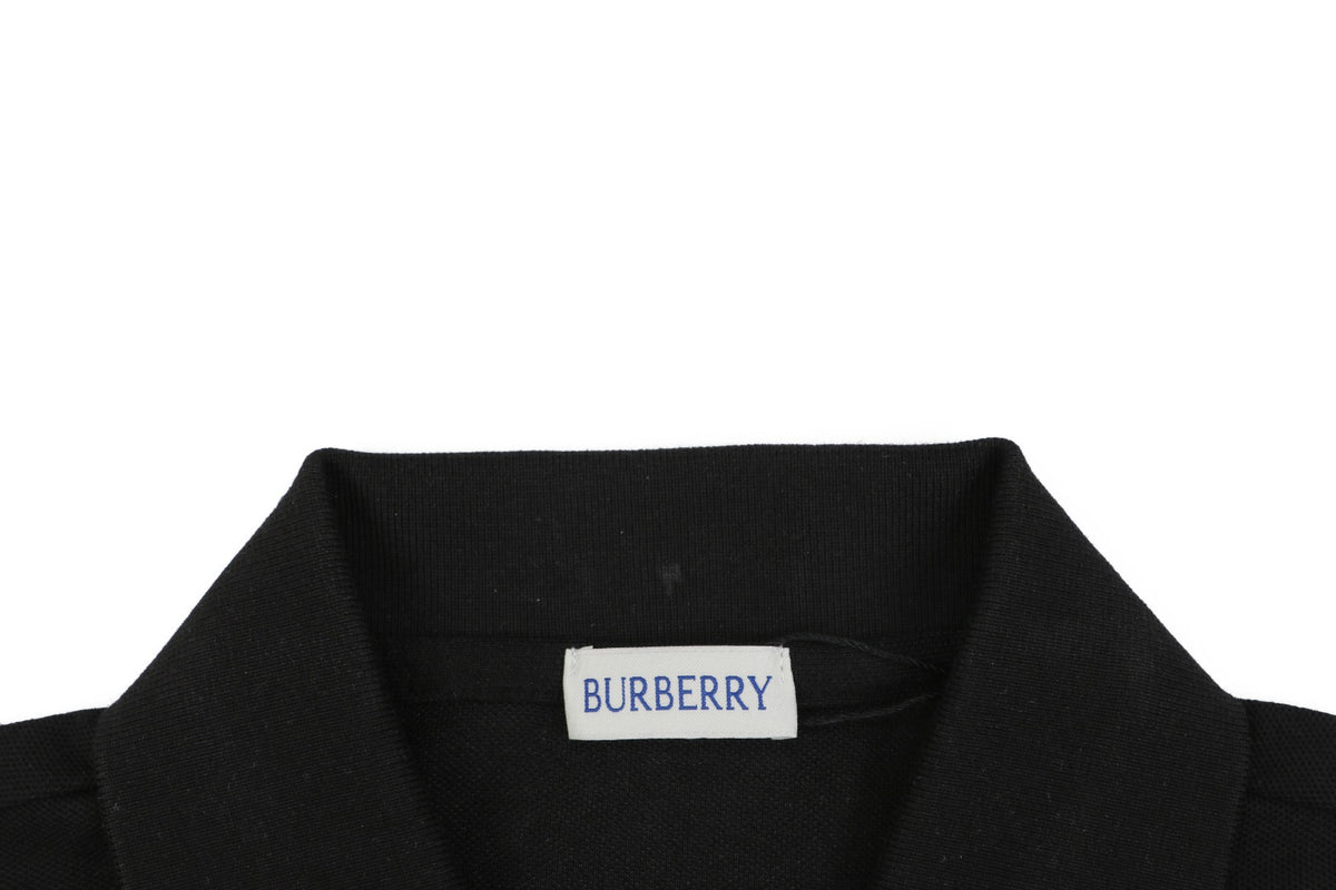 Burberry Equestrian Knight Stripe Embroidered Polo Short Sleeve Shirt Black