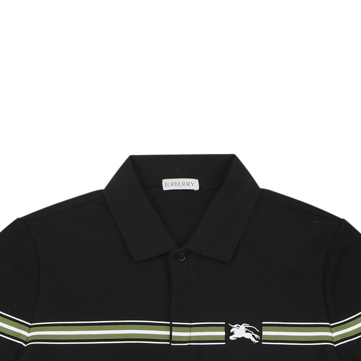 Burberry Equestrian Knight Stripe Embroidered Polo Short Sleeve Shirt Black