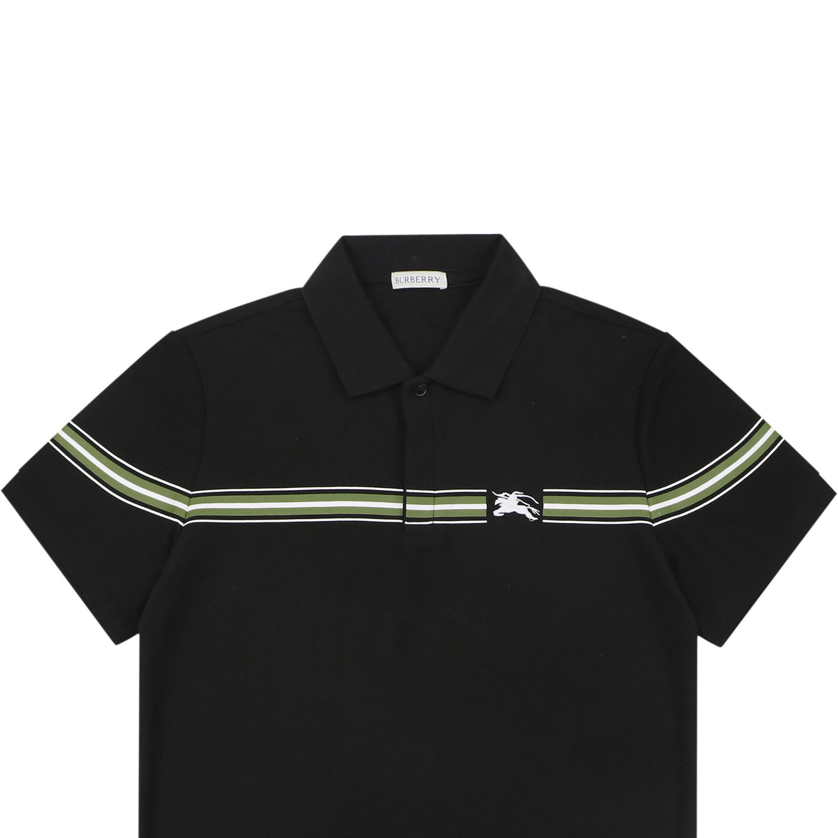 Burberry Equestrian Knight Stripe Embroidered Polo Short Sleeve Shirt Black