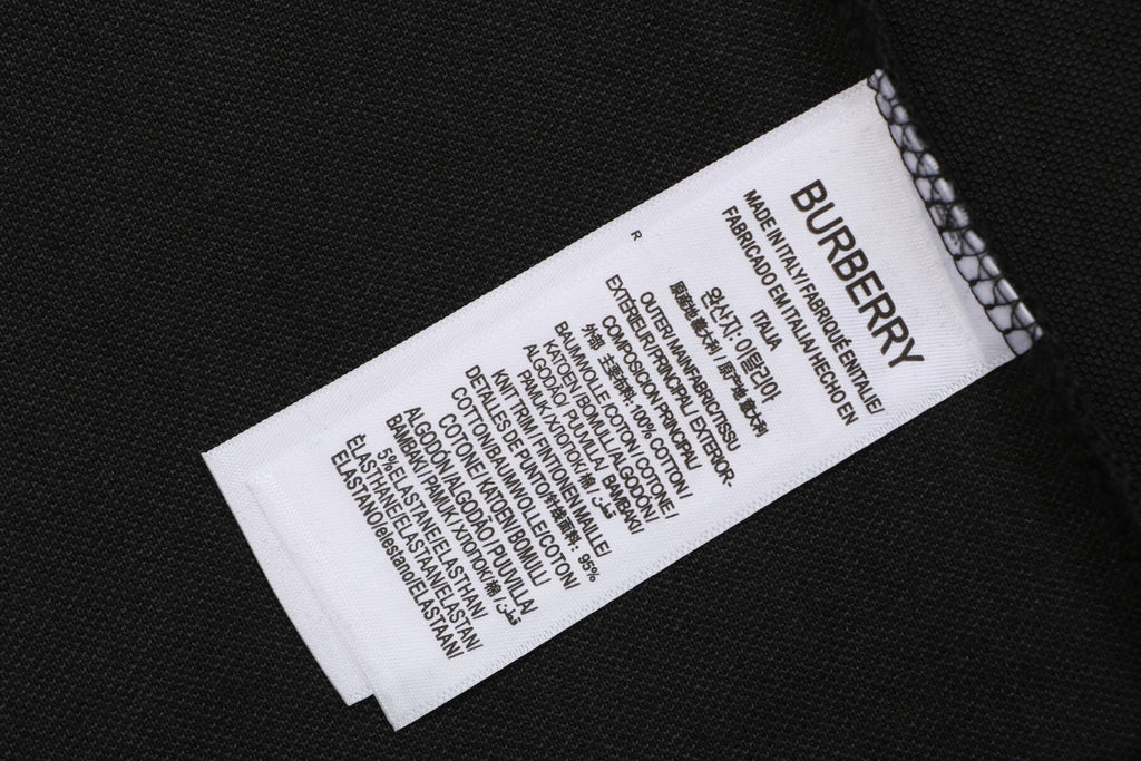 Burberry Equestrian Knight Stripe Embroidered Polo Short Sleeve Shirt Black
