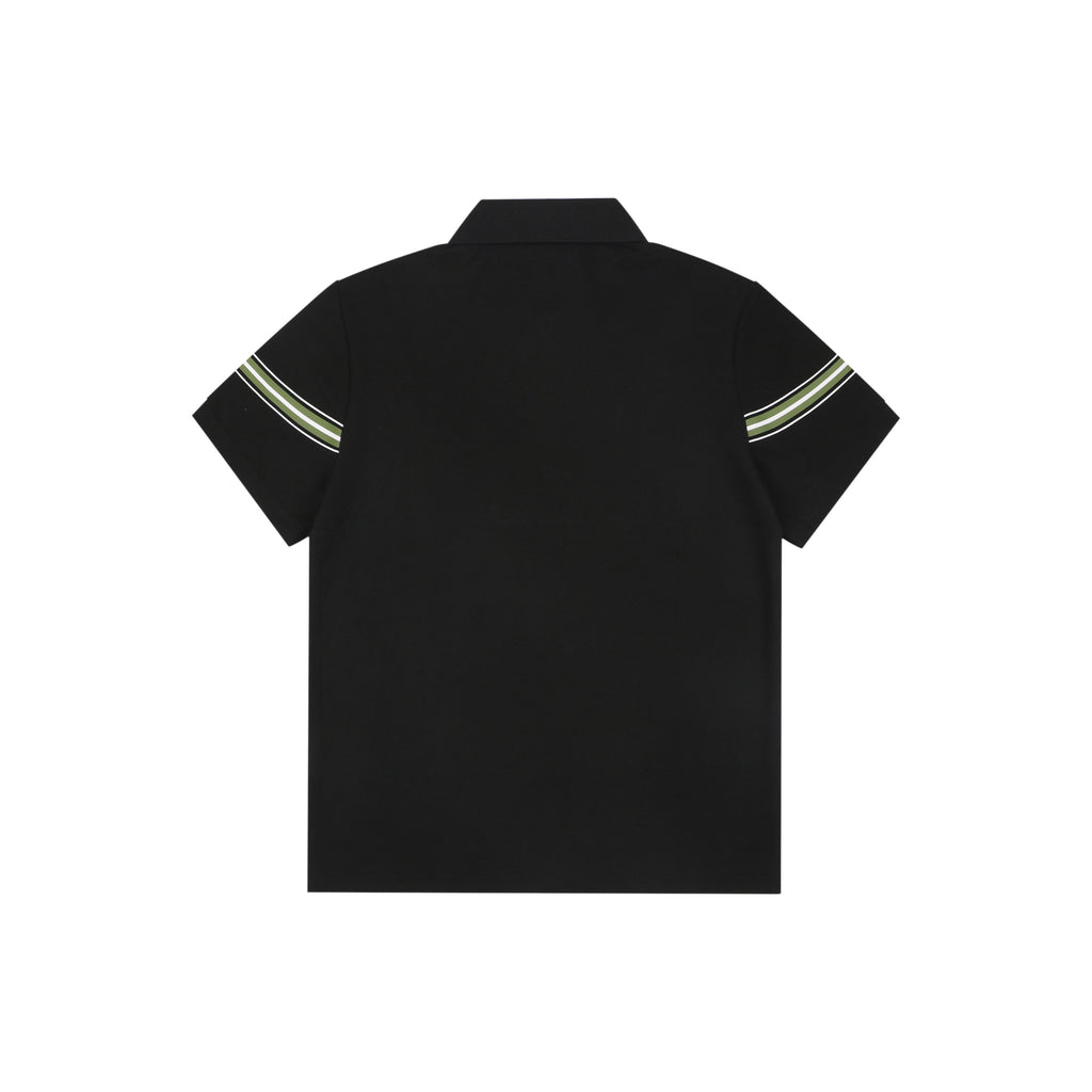 Burberry Equestrian Knight Stripe Embroidered Polo Short Sleeve Shirt Black