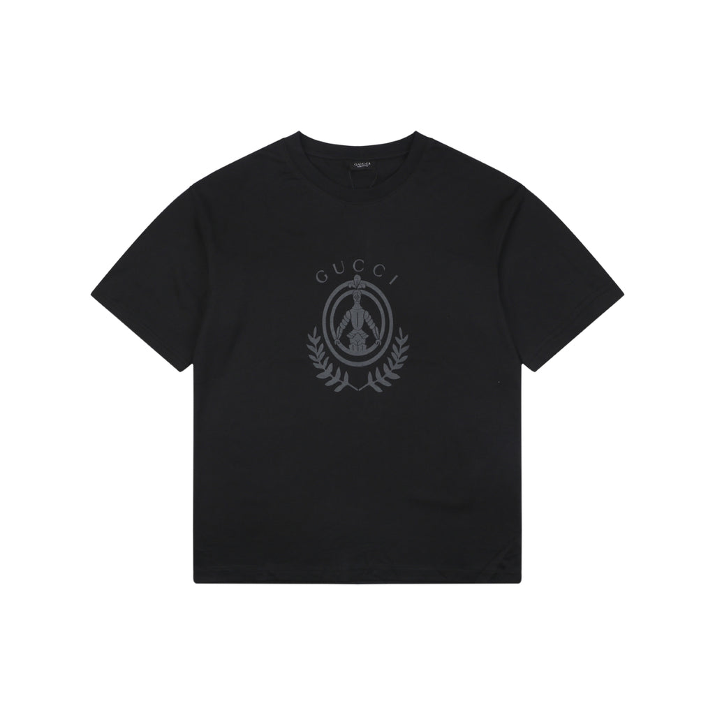 Gucci Laurel Wreath Knight Crest Logo Graphic Short Sleeve Tee Black