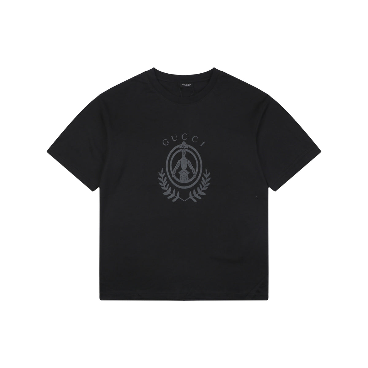 Gucci Laurel Wreath Knight Crest Logo Graphic Short Sleeve Tee Black