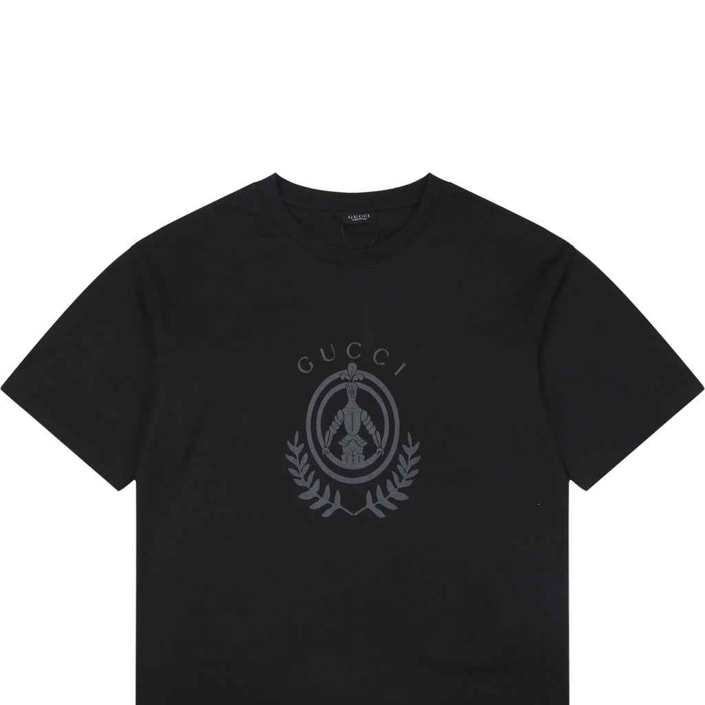 Gucci Laurel Wreath Knight Crest Logo Graphic Short Sleeve Tee Black