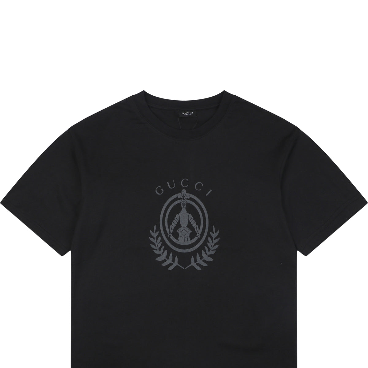 Gucci Laurel Wreath Knight Crest Logo Graphic Short Sleeve Tee Black