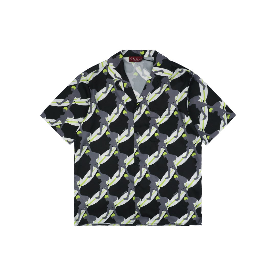 Gucci 25SS Surfer Allover Print Short Sleeve Camp Collar Shirt