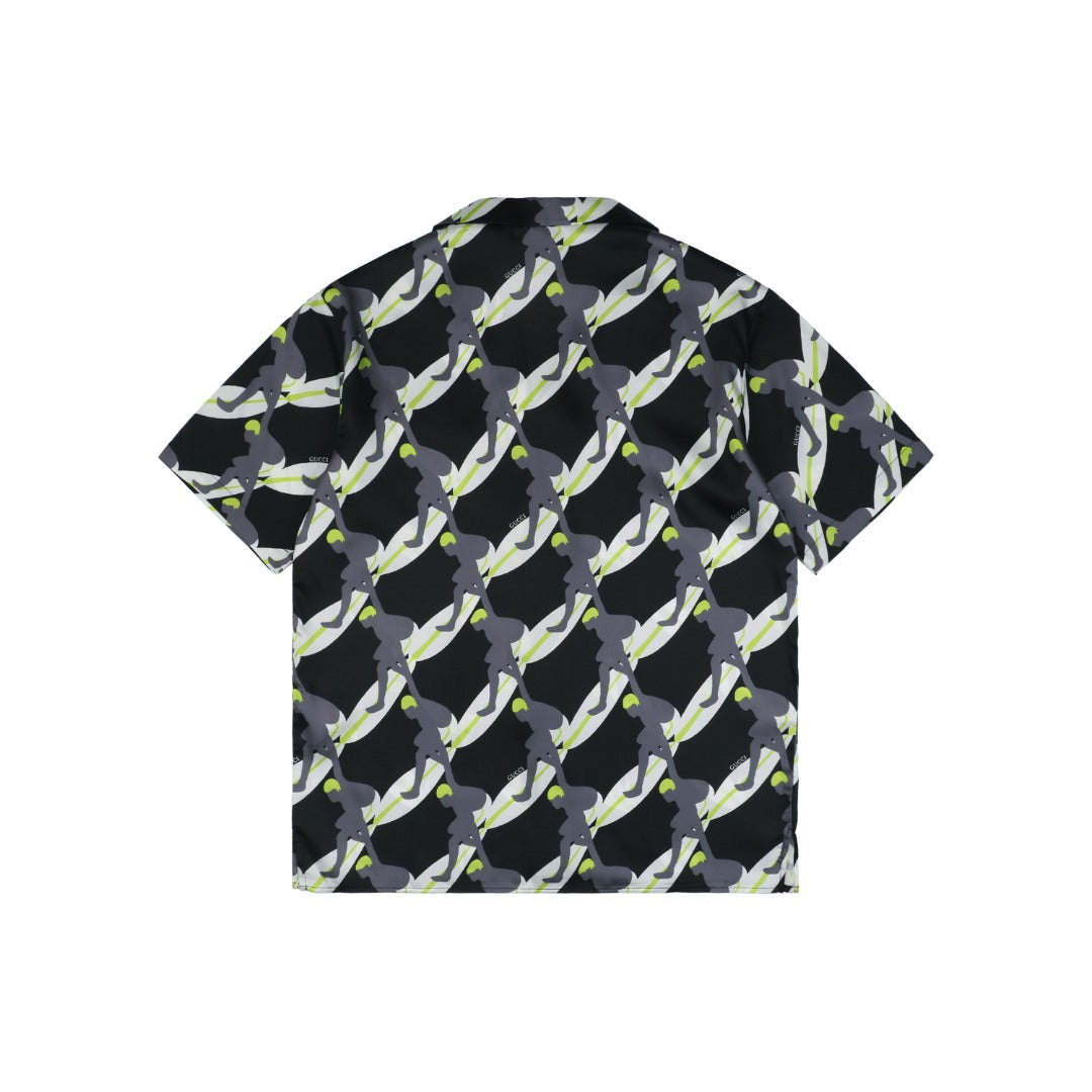 Gucci 25SS Surfer Allover Print Short Sleeve Camp Collar Shirt
