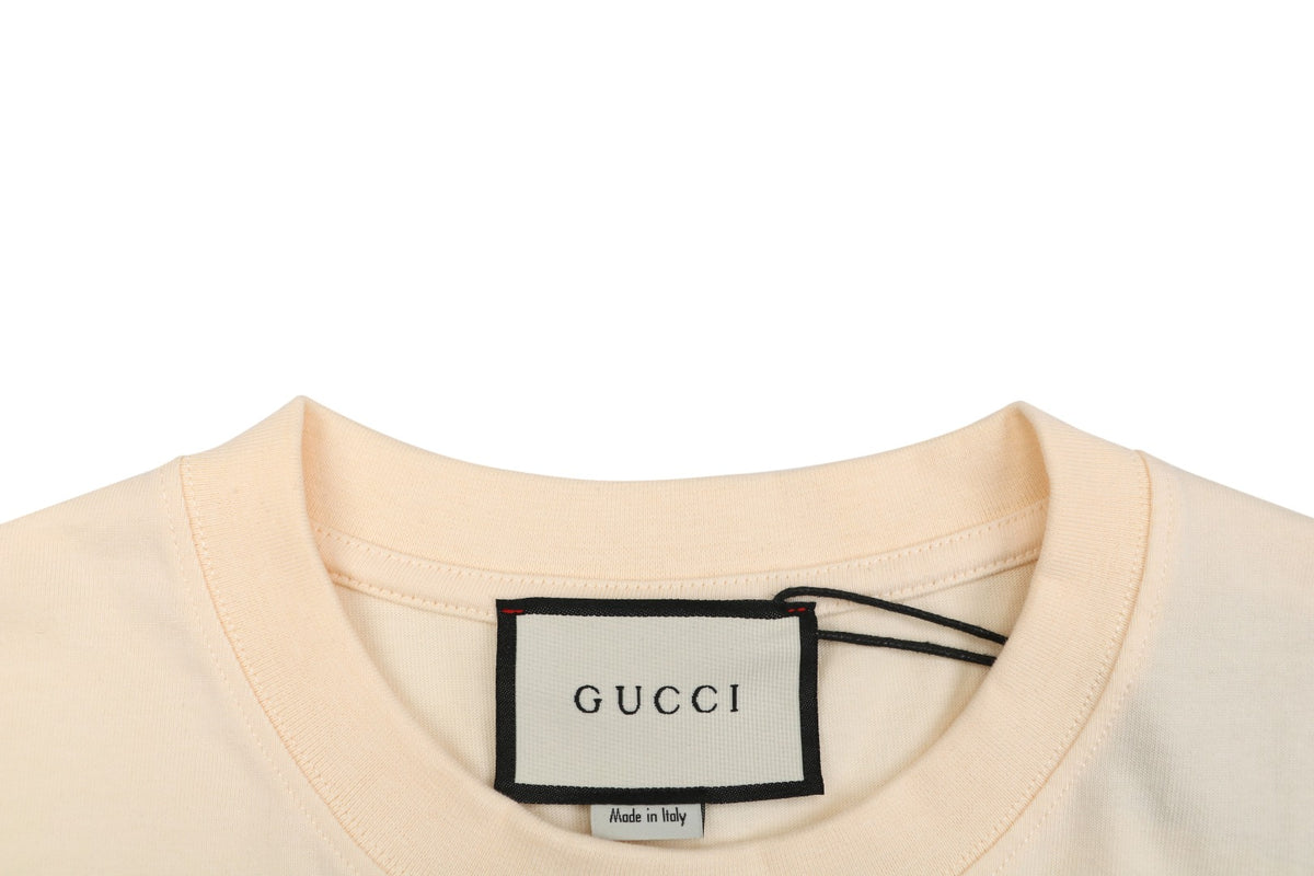 Gucci Meow Fun Time Cat Car Cartoon Graphic Short Sleeve Tee Cream