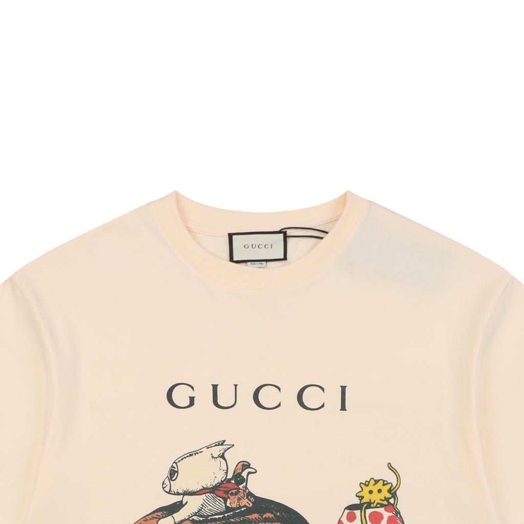 Gucci Meow Fun Time Cat Car Cartoon Graphic Short Sleeve Tee Cream