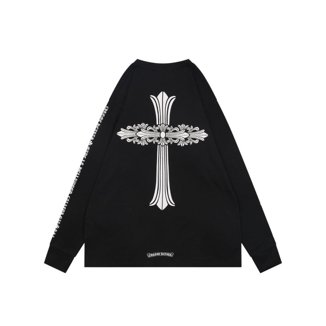 Chrome Hearts Large Floral Cross Graphic Long Sleeve Tee Black