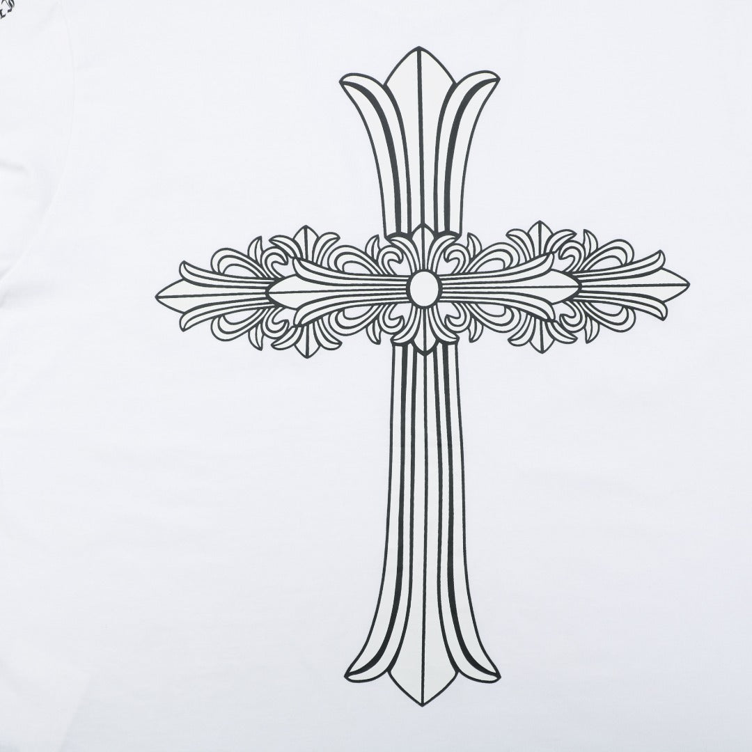 Chrome Hearts Large Floral Cross Graphic Long Sleeve Tee White