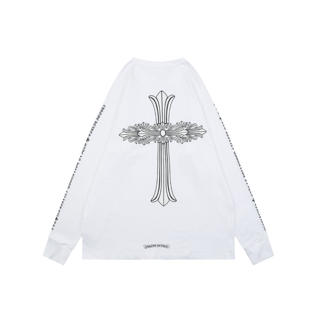 Chrome Hearts Large Floral Cross Graphic Long Sleeve Tee White