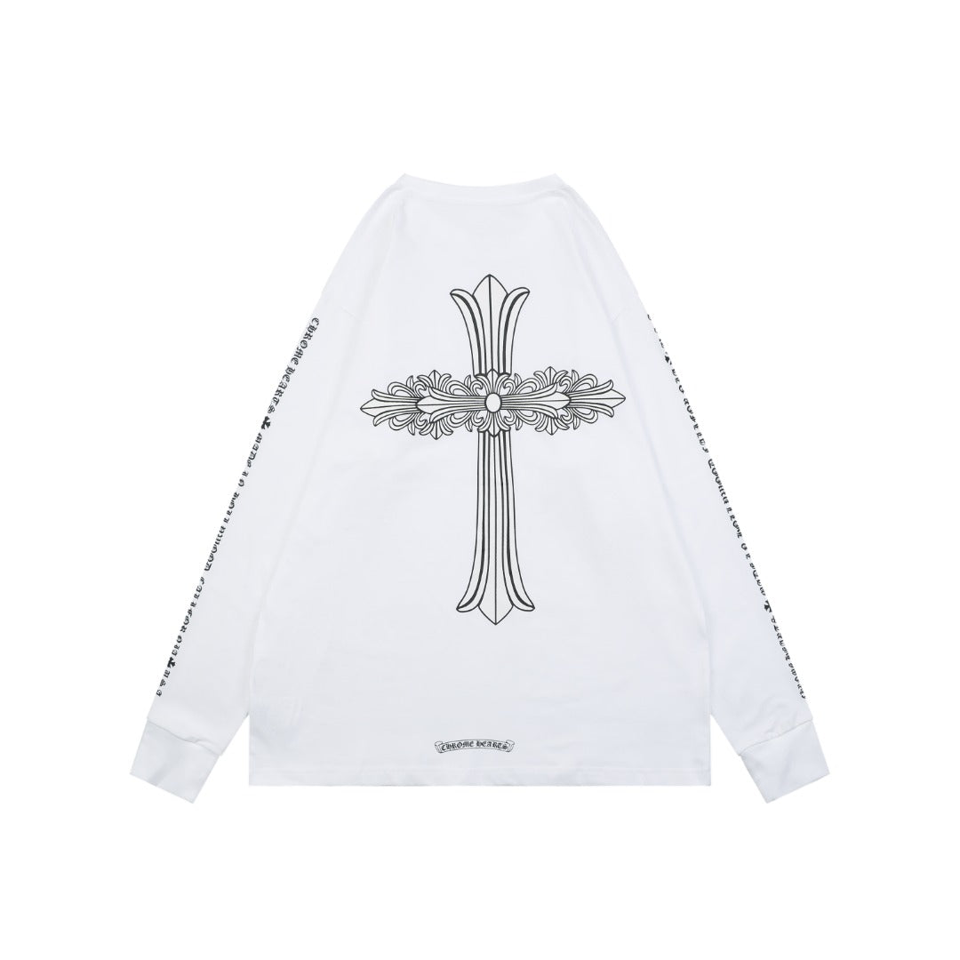 Chrome Hearts Large Floral Cross Graphic Long Sleeve Tee White