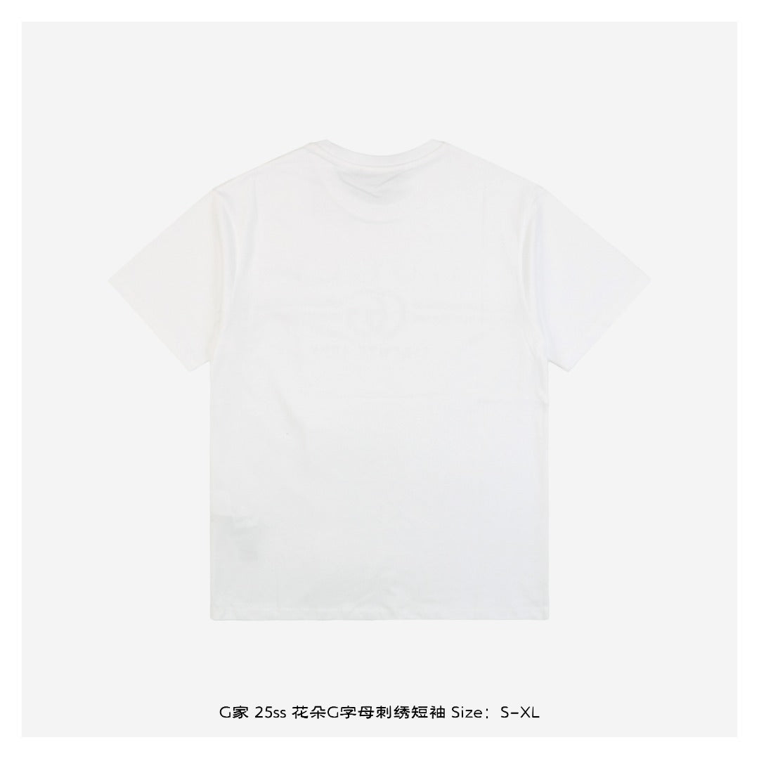 Gucci 25SS Floral G Letter Embroidered Short Sleeve Tee White
