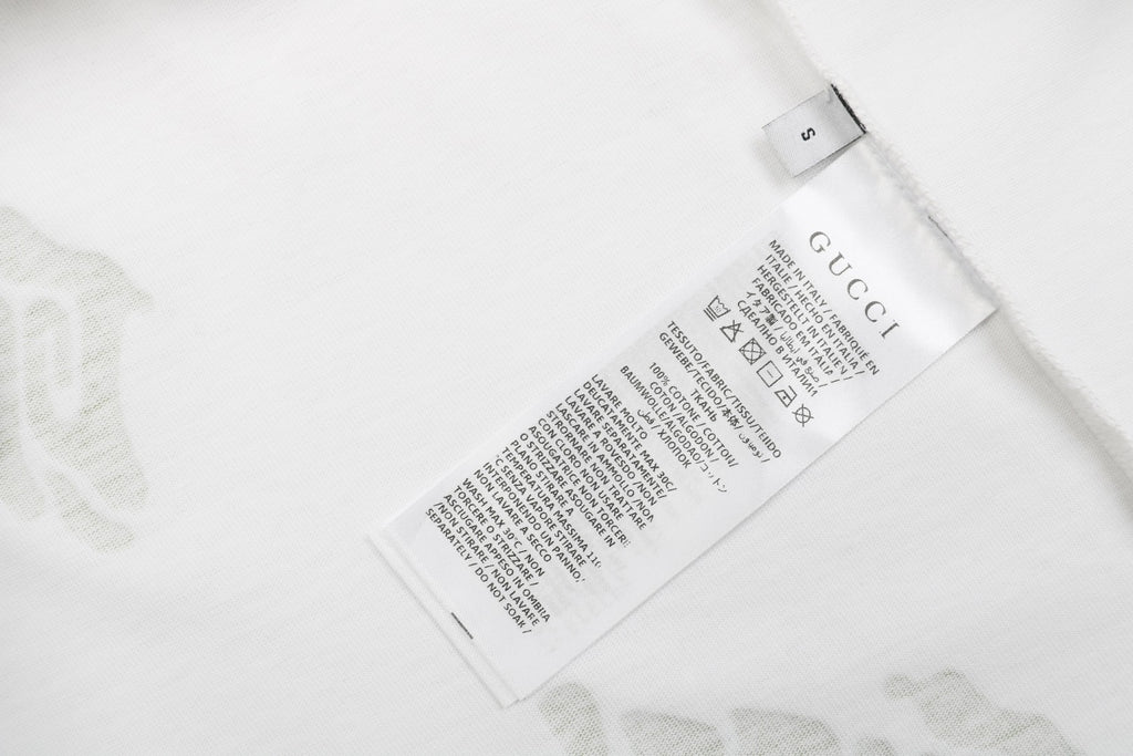 Gucci 25SS Lime Green Allover Logo Graffiti Short Sleeve Tee White