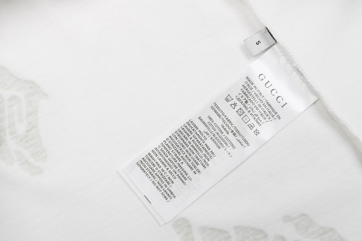 Gucci 25SS Lime Green Allover Logo Graffiti Short Sleeve Tee White