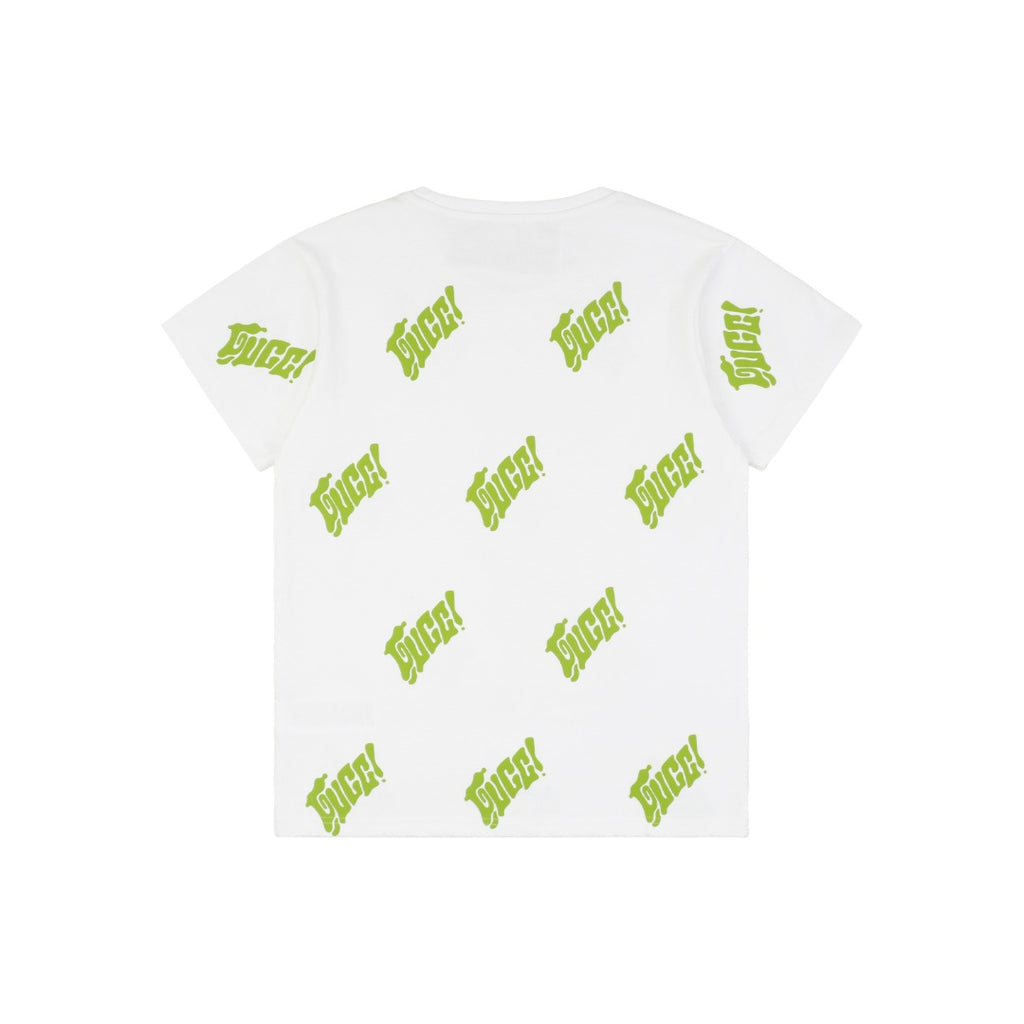 Gucci 25SS Lime Green Allover Logo Graffiti Short Sleeve Tee White
