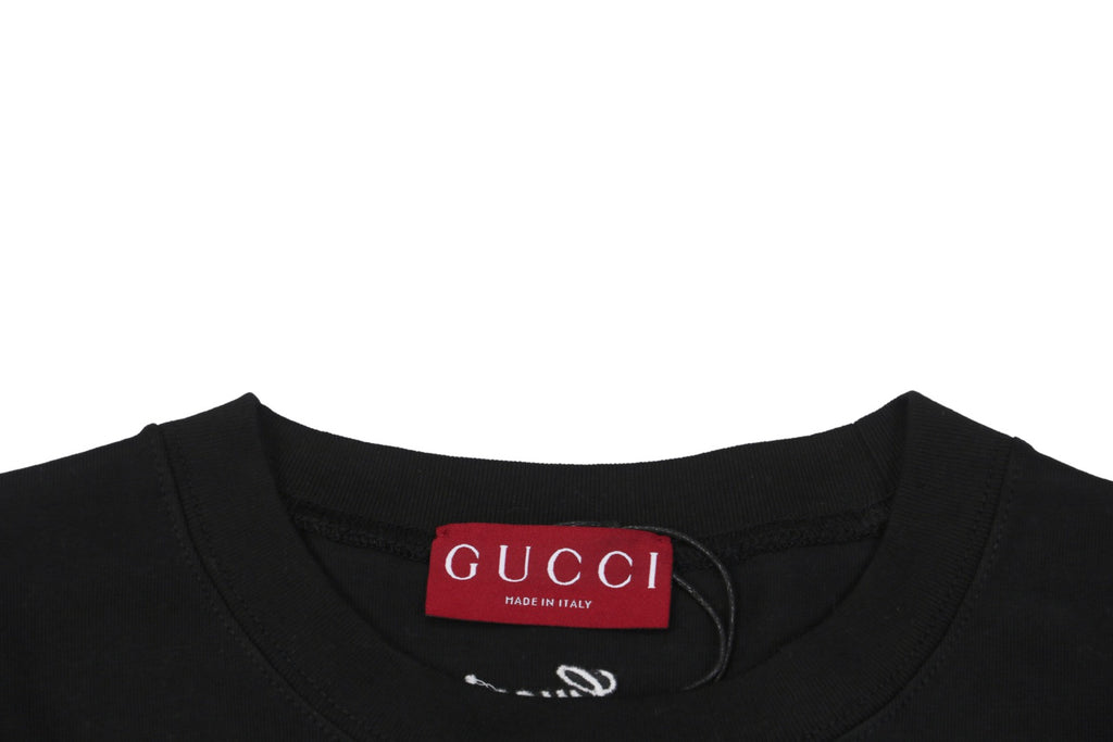 Gucci 24SS Allover Signature Script Logo Embroidered Short Sleeve Tee Black