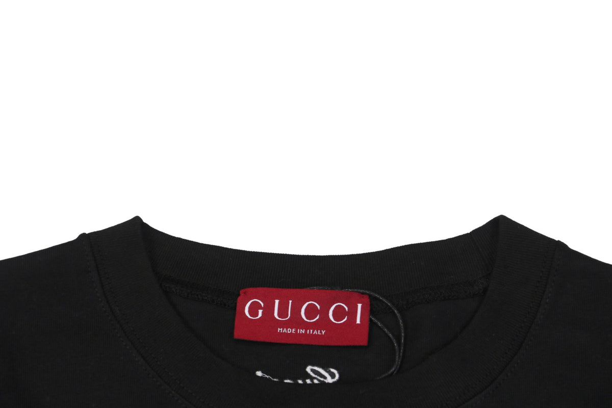 Gucci 24SS Allover Signature Script Logo Embroidered Short Sleeve Tee Black