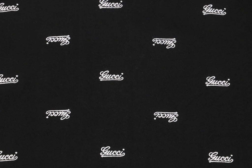 Gucci 24SS Allover Signature Script Logo Embroidered Short Sleeve Tee Black