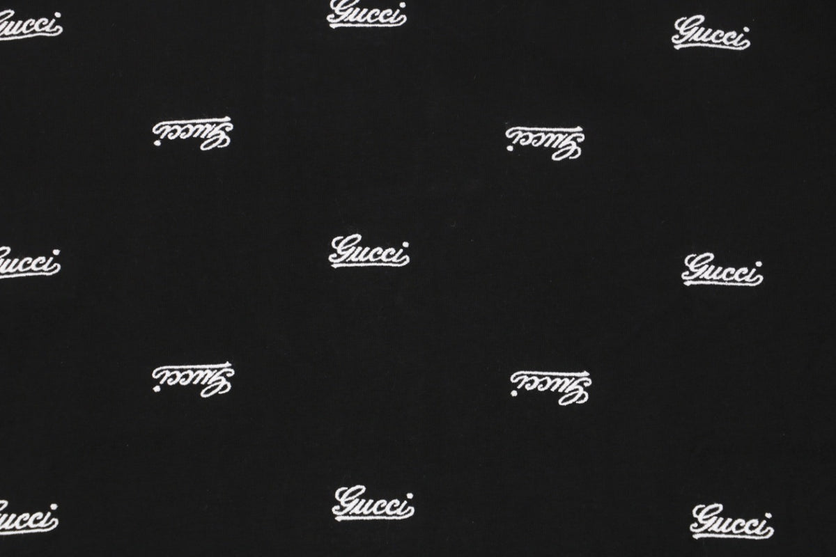 Gucci 24SS Allover Signature Script Logo Embroidered Short Sleeve Tee Black