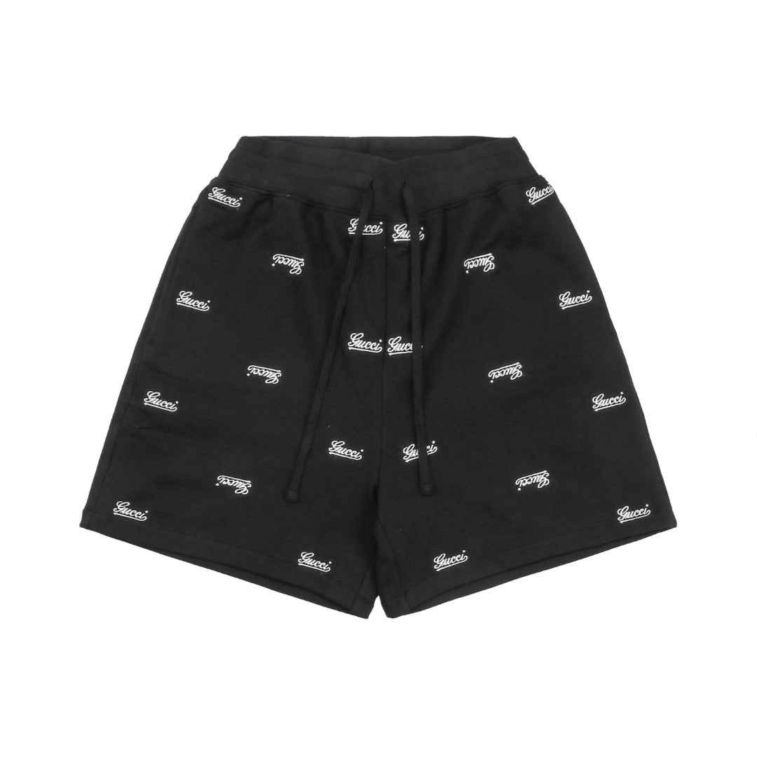 Gucci 24SS Allover Signature Script Logo Embroidered Elastic Waist Shorts Black