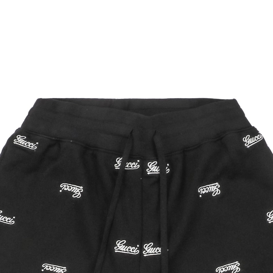 Gucci 24SS Allover Signature Script Logo Embroidered Elastic Waist Shorts Black