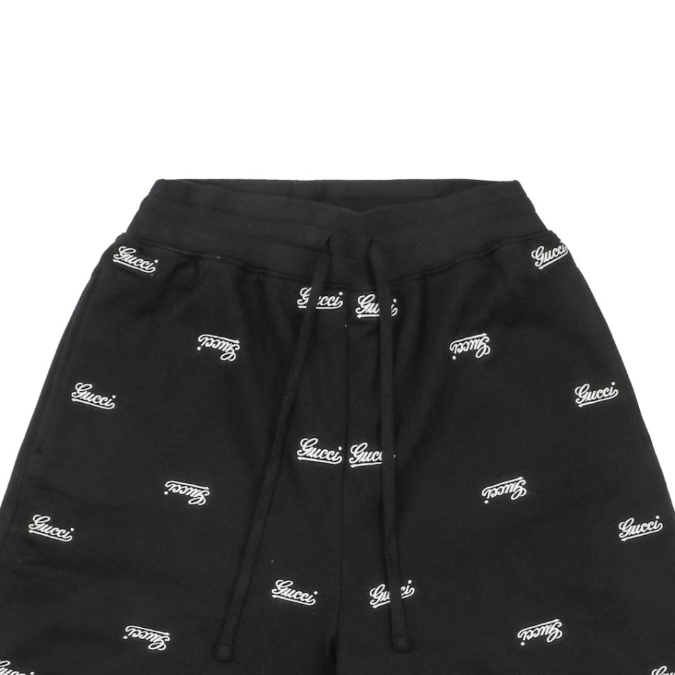 Gucci 24SS Allover Signature Script Logo Embroidered Elastic Waist Shorts Black