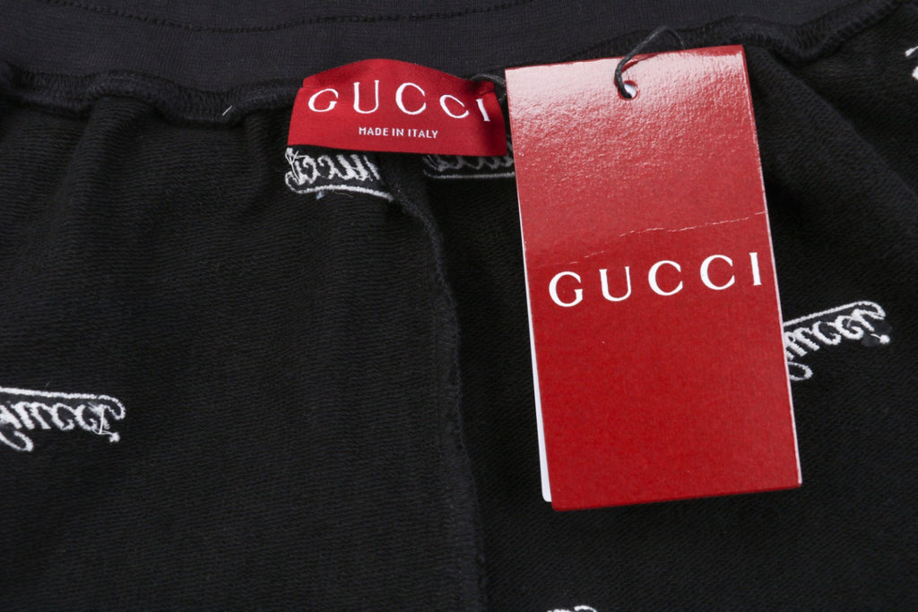 Gucci 24SS Allover Signature Script Logo Embroidered Elastic Waist Shorts Black