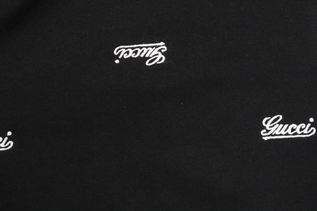 Gucci 24SS Allover Signature Script Logo Embroidered Elastic Waist Shorts Black