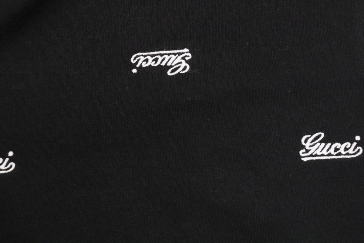 Gucci 24SS Allover Signature Script Logo Embroidered Elastic Waist Shorts Black