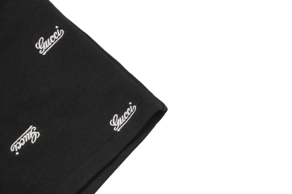 Gucci 24SS Allover Signature Script Logo Embroidered Elastic Waist Shorts Black