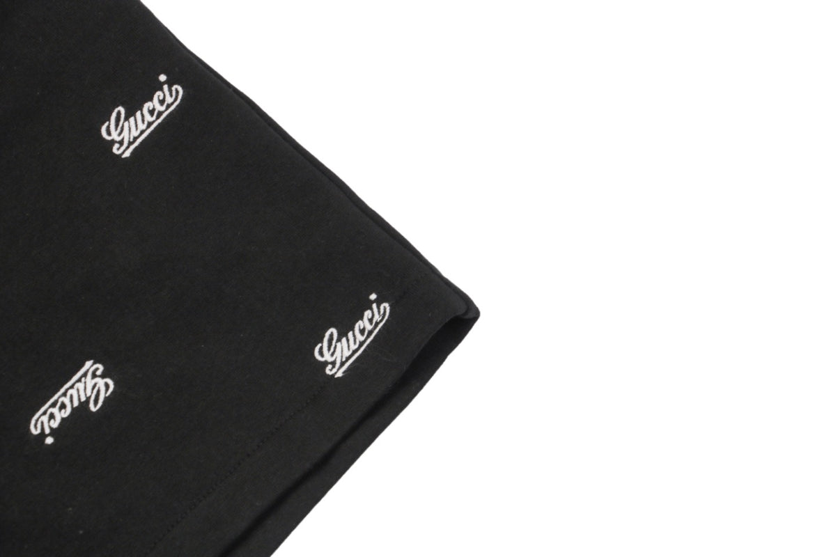 Gucci 24SS Allover Signature Script Logo Embroidered Elastic Waist Shorts Black