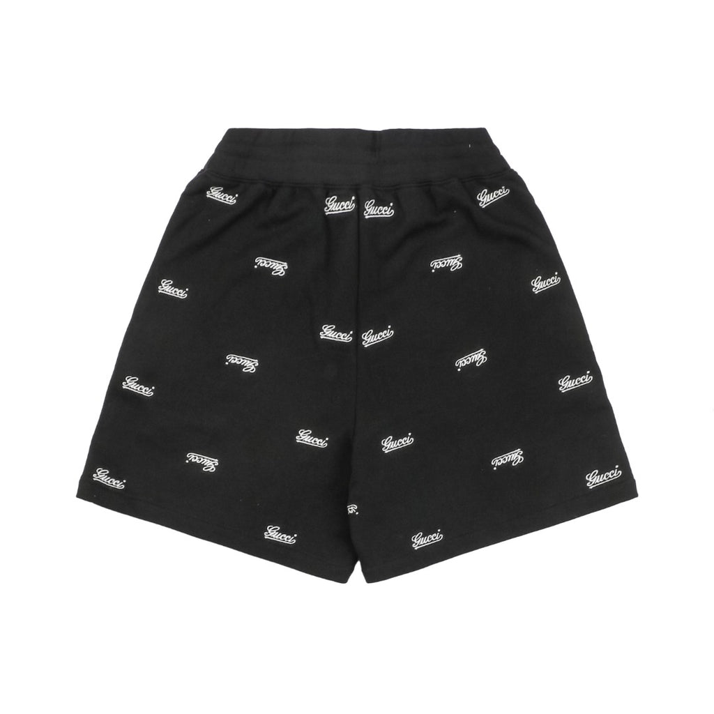 Gucci 24SS Allover Signature Script Logo Embroidered Elastic Waist Shorts Black