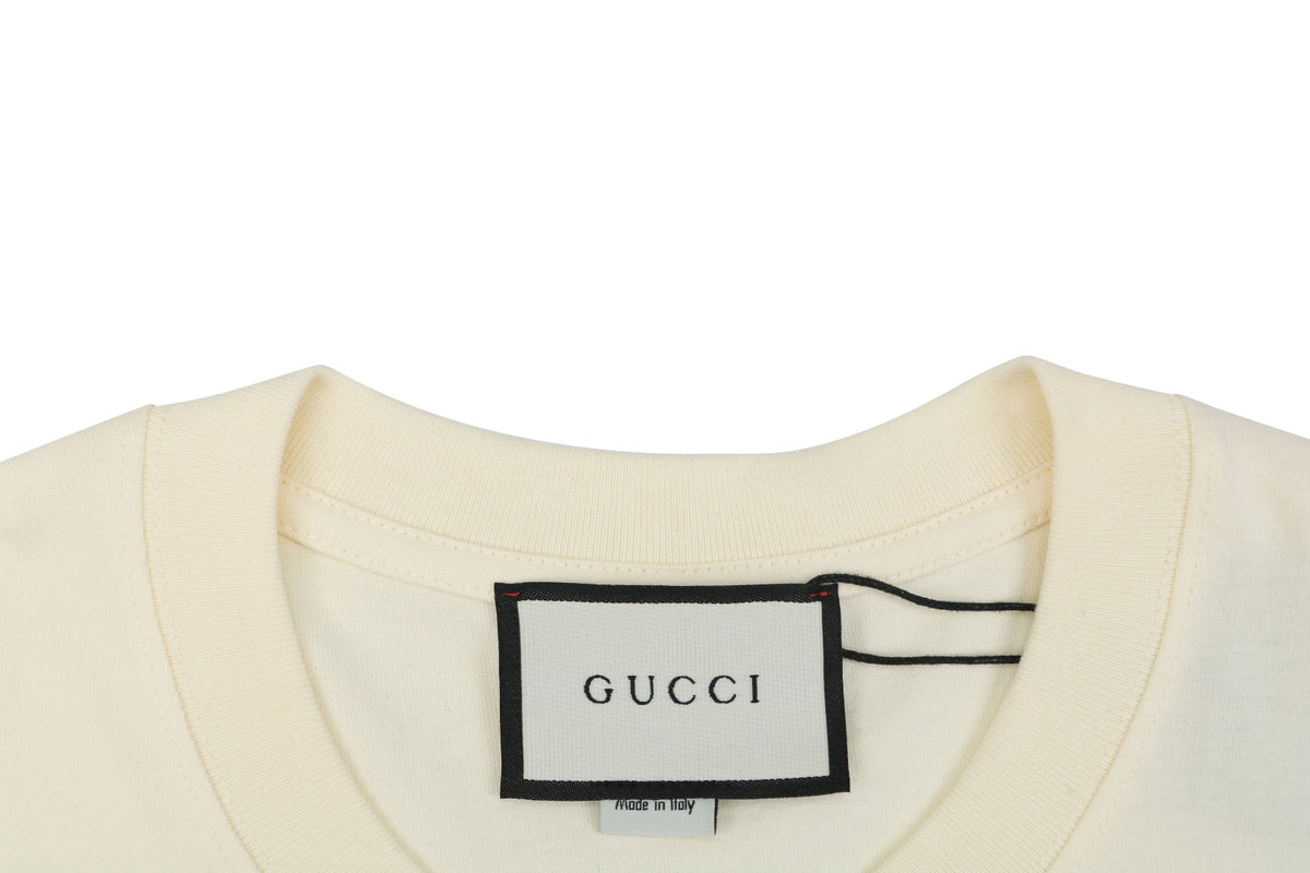 Gucci Skateboarding Black White Rabbit Cartoon Graphic Short Sleeve Tee Cream