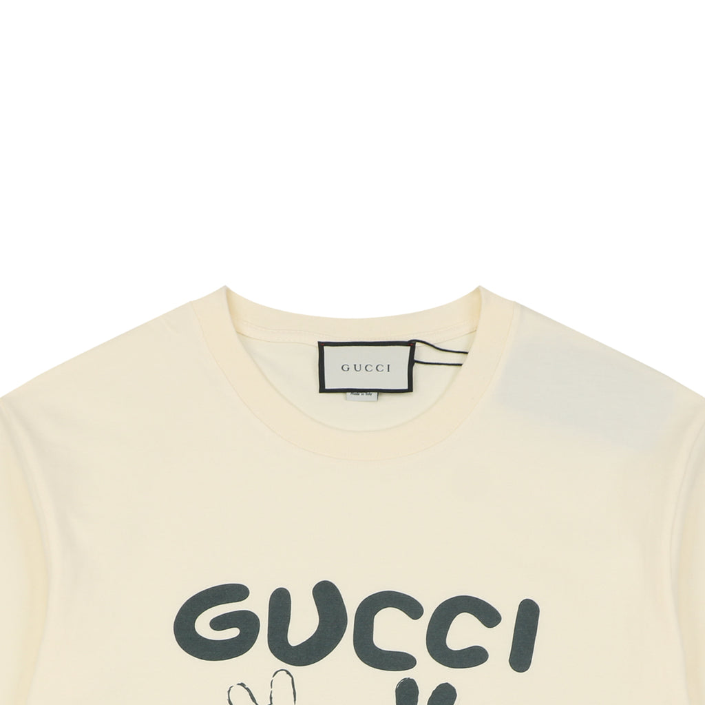Gucci Skateboarding Black White Rabbit Cartoon Graphic Short Sleeve Tee Cream