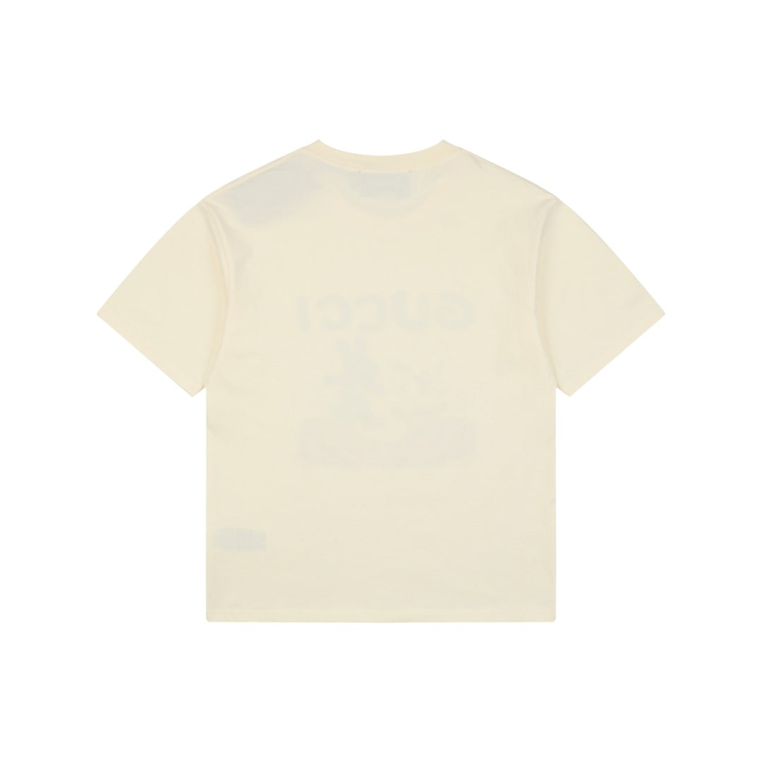 Gucci Skateboarding Black White Rabbit Cartoon Graphic Short Sleeve Tee Cream
