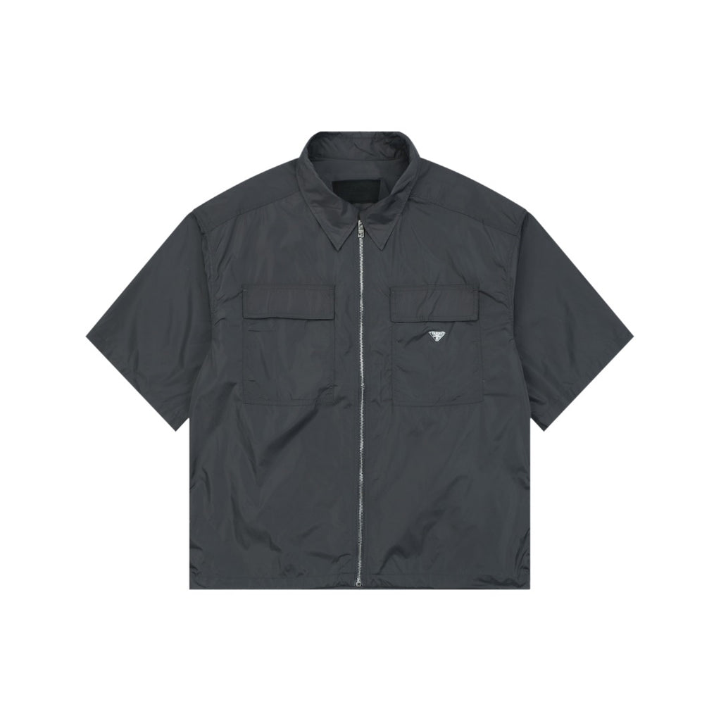 Prada Triangle Logo Dual Pocket Nylon Short Sleeve Shirt Slate Grey