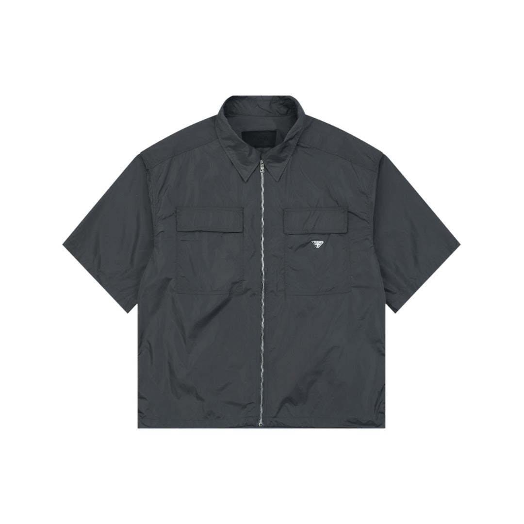 Prada Triangle Logo Dual Pocket Nylon Short Sleeve Shirt Slate Grey