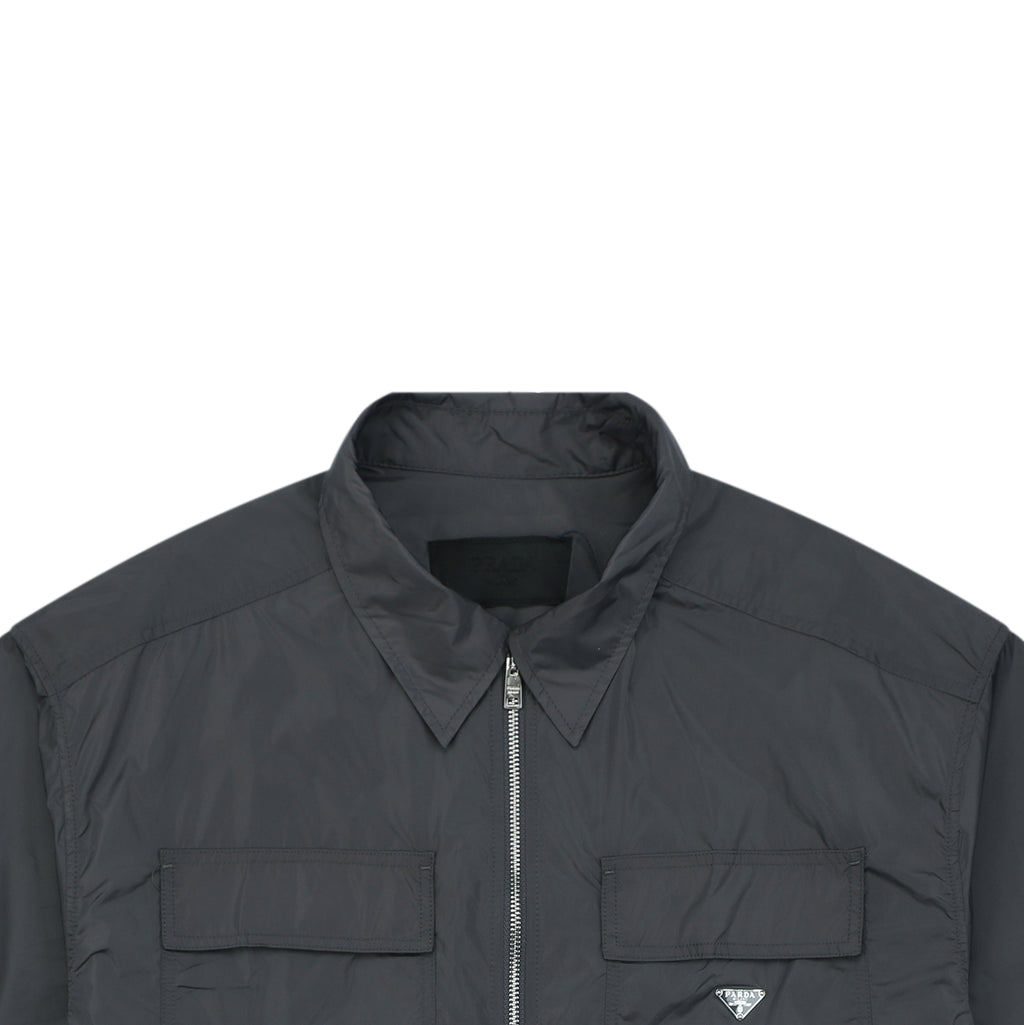 Prada Triangle Logo Dual Pocket Nylon Short Sleeve Shirt Slate Grey