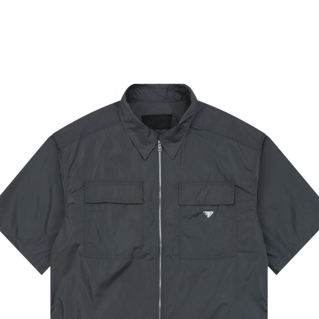Prada Triangle Logo Dual Pocket Nylon Short Sleeve Shirt Slate Grey