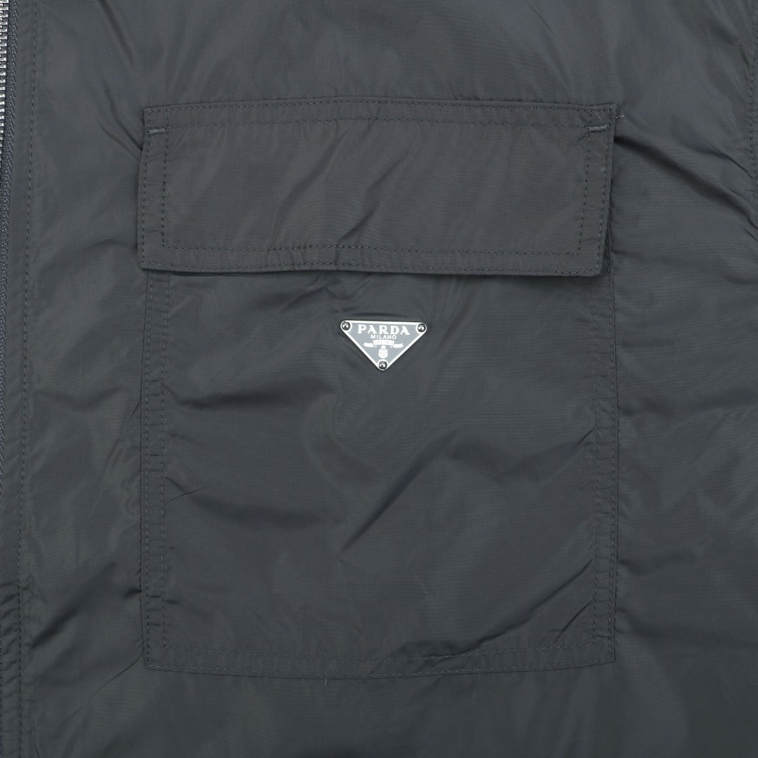 Prada Triangle Logo Dual Pocket Nylon Short Sleeve Shirt Slate Grey
