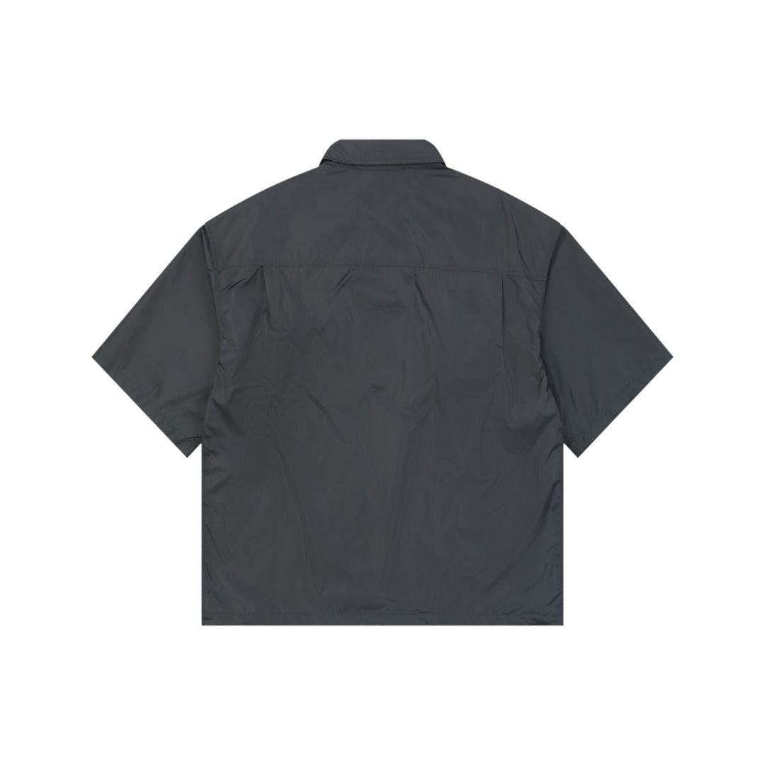 Prada Triangle Logo Dual Pocket Nylon Short Sleeve Shirt Slate Grey