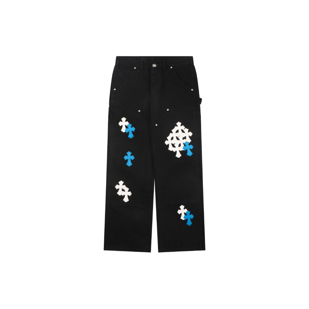 Chrome Hearts Cross Leather Patch Lumberjack Denim Jeans Black Blue White