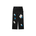 Chrome Hearts Cross Leather Patch Lumberjack Denim Jeans Black Blue White
