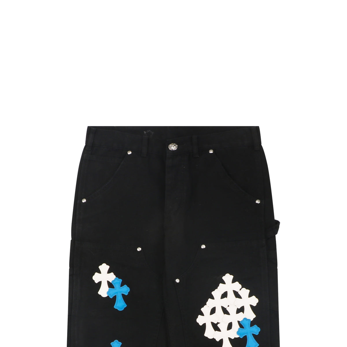 Chrome Hearts Cross Leather Patch Lumberjack Denim Jeans Black Blue White