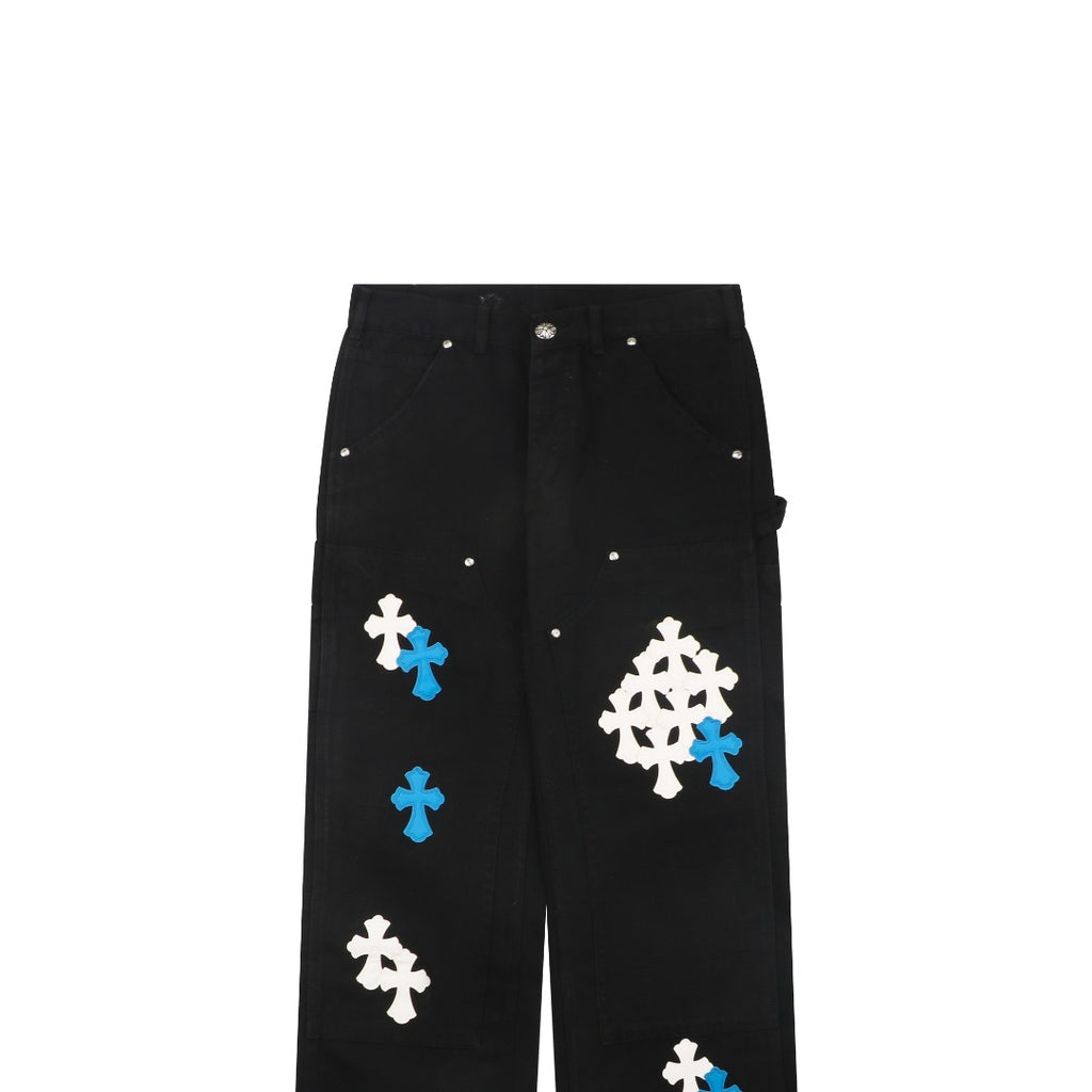 Chrome Hearts Cross Leather Patch Lumberjack Denim Jeans Black Blue White