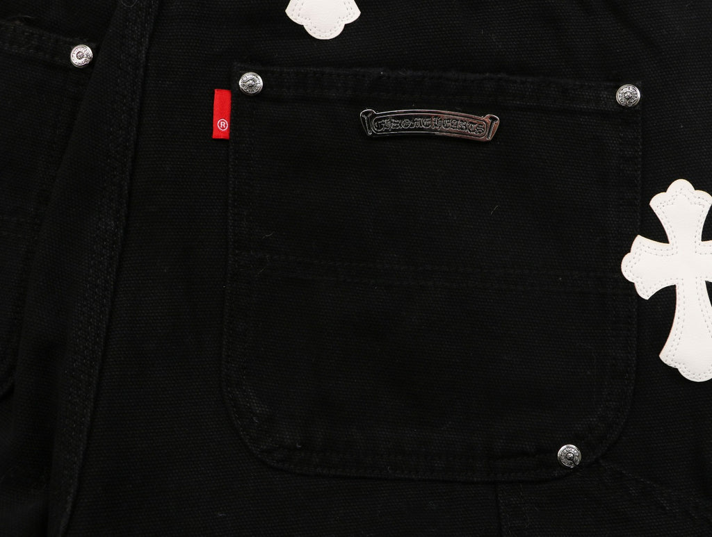 Chrome Hearts Cross Leather Patch Lumberjack Denim Jeans Black Blue White