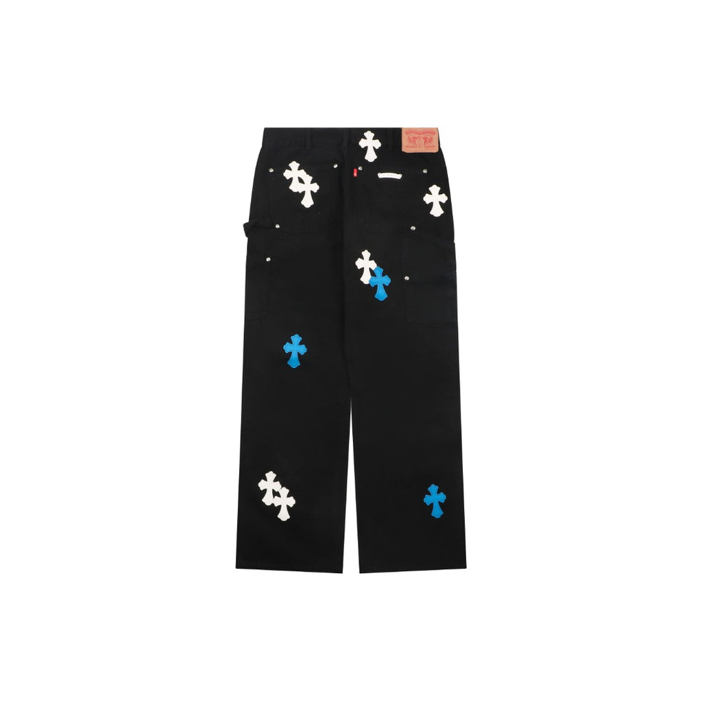 Chrome Hearts Cross Leather Patch Lumberjack Denim Jeans Black Blue White